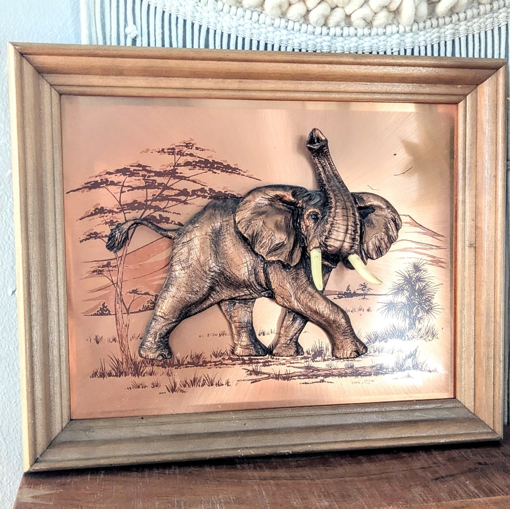 Elephant Copper Wall Art John Louw Signed African Elephant Trunk Up
